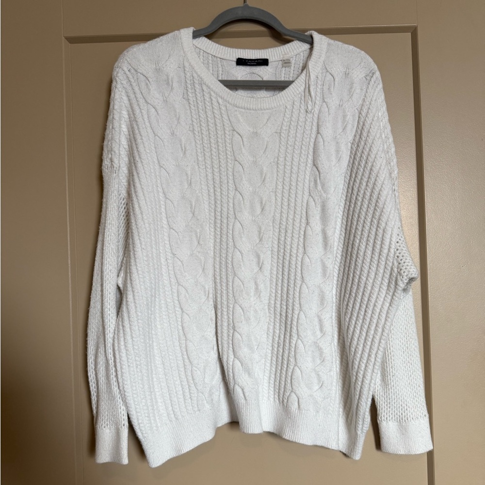 Tahari Women's White Cable Knit Sweater